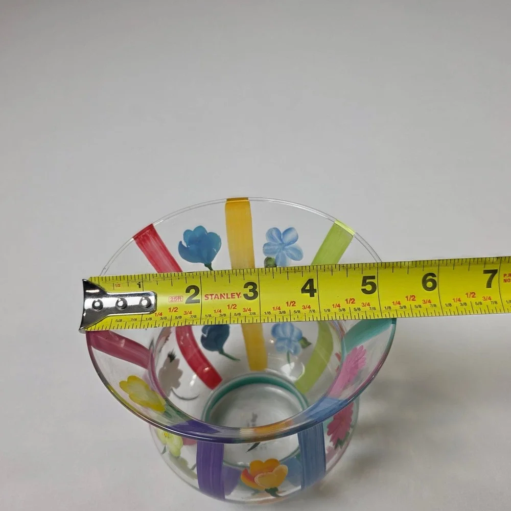Teleflora Floral Striped Vase Home Decor Multicolor Hand Painted‎ Glass 5.5in